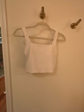 Square-Neck White Crop Tank with Wide Straps